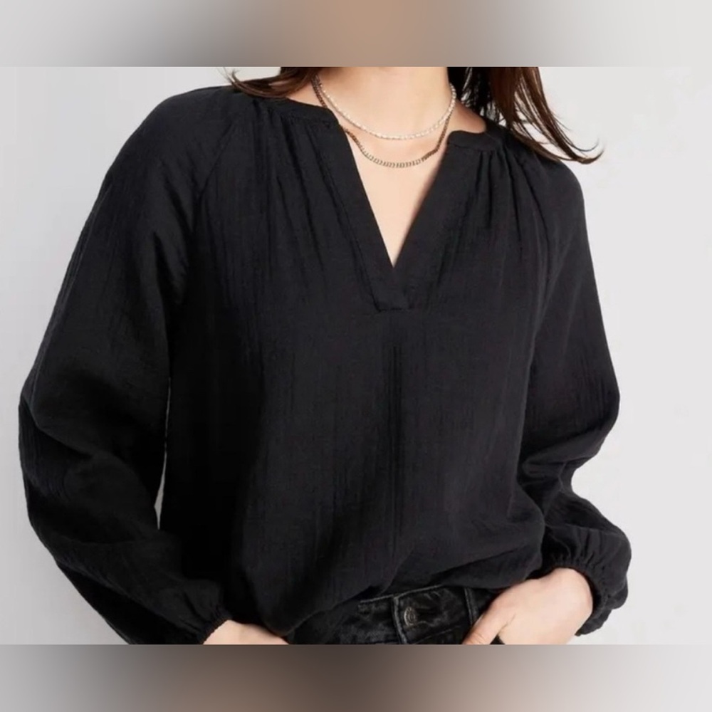 Old Navy Black Women's Plus Split Neck Top With Long Lantern Sleeves, 3X
